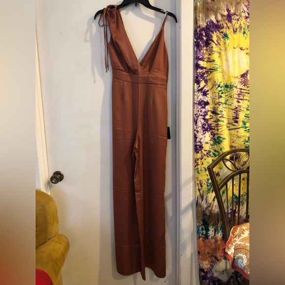 Lulu’s Look of Luxe Satin Jumpsuit Color- Rusty Rose Size- Extra Small - Picture 9 of 12